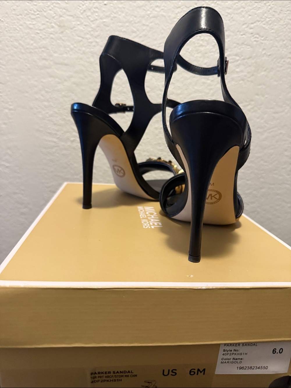 Black & Tiger-Print Leather High Heel Sandals with Gold Hardware - Picture 3 of 6